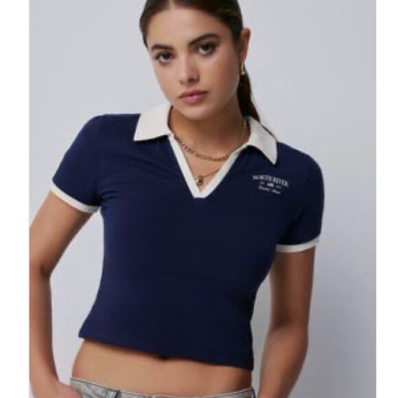 🌸4/$30🌸 NWT Crop Polo With Contrast Details - Picture 1 of 14